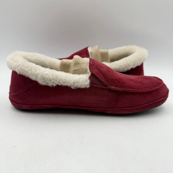OluKai Womens Ku'Una Slippers US 6 EU 36 Red Lilikoi Leather Shearling NIB - Picture 4 of 12